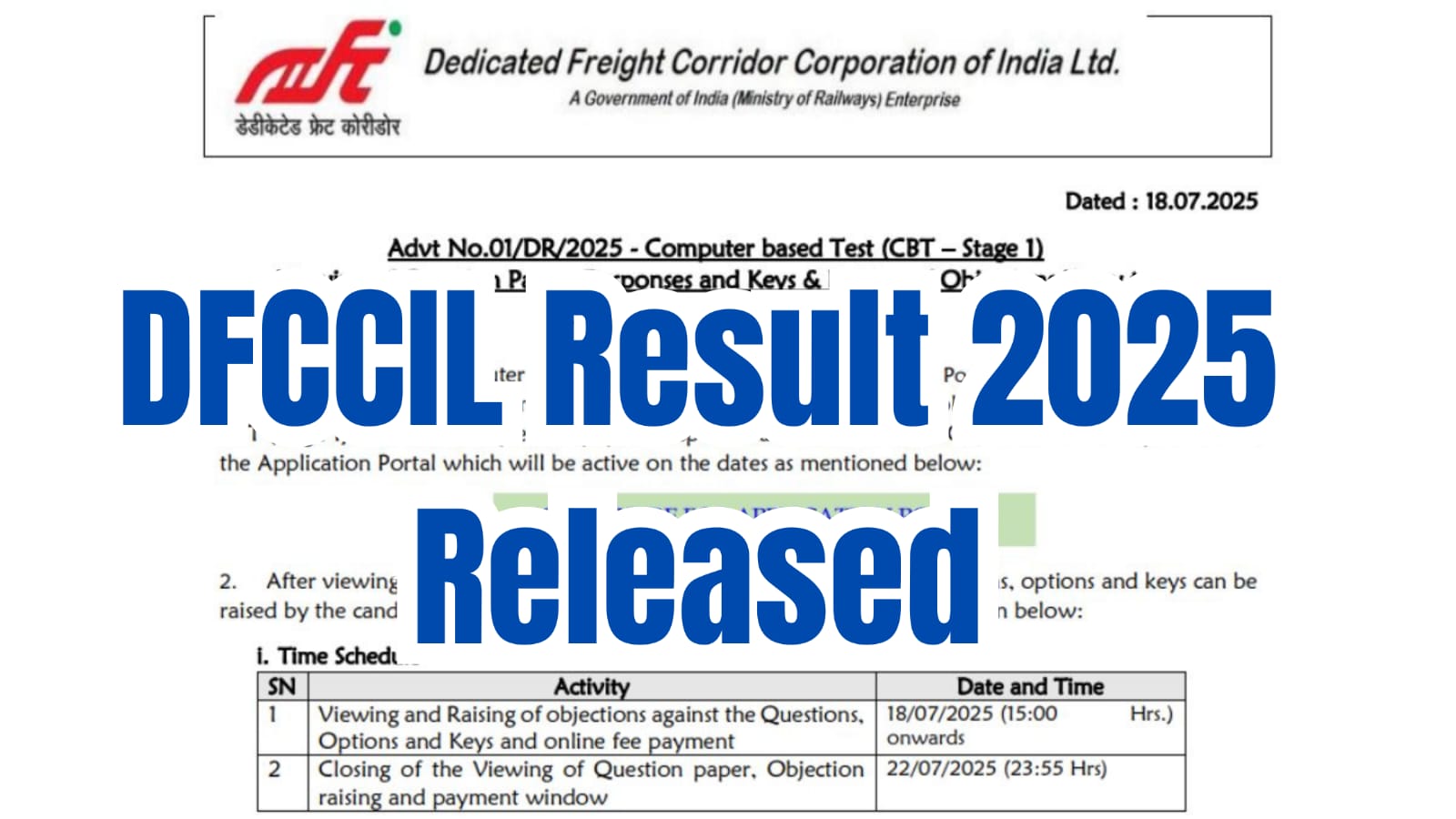 DFCCIL Result 2025 Check Multi-Tasking Staff, Executive & Junior Manager Result