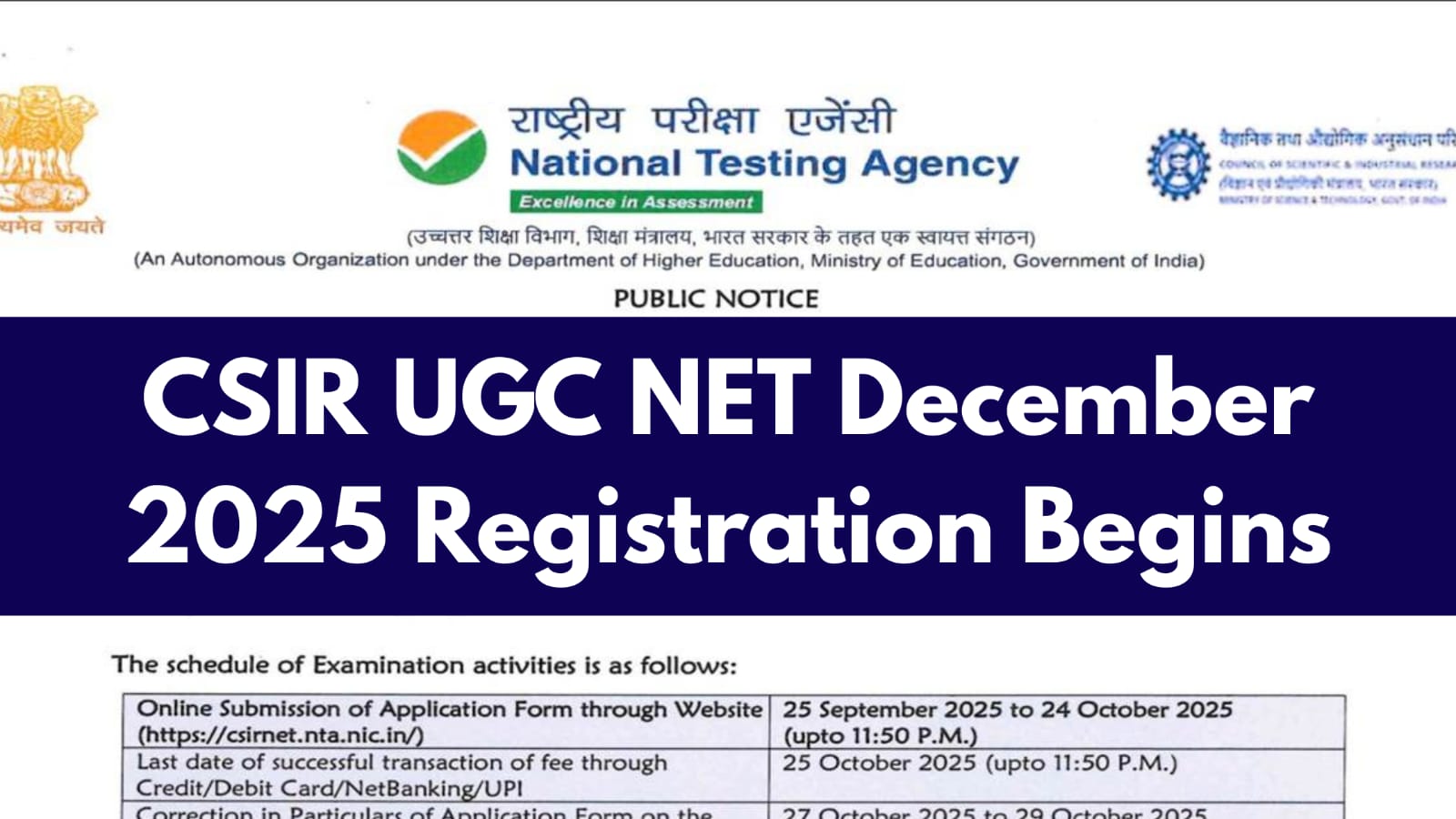 CSIR UGC NET December 2025 Registration Begins – Complete Guide to Apply