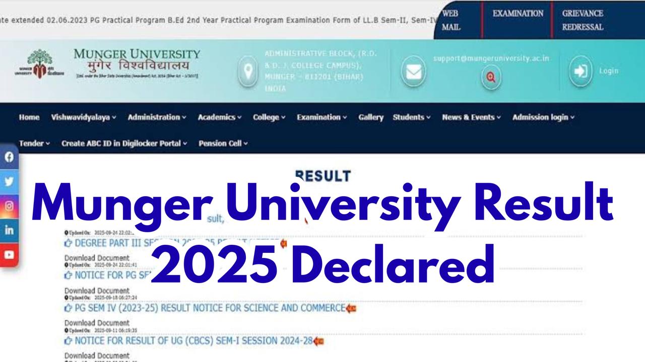 Munger University Result 2025 Declared for Odd Semester Exams