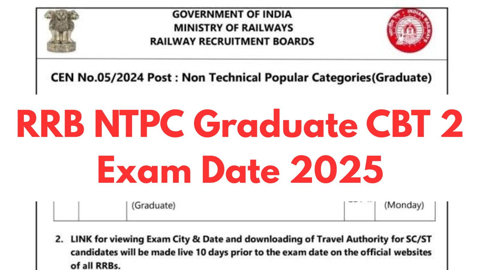 RRB NTPC Graduate CBT 2 Exam Date 2025 Announced