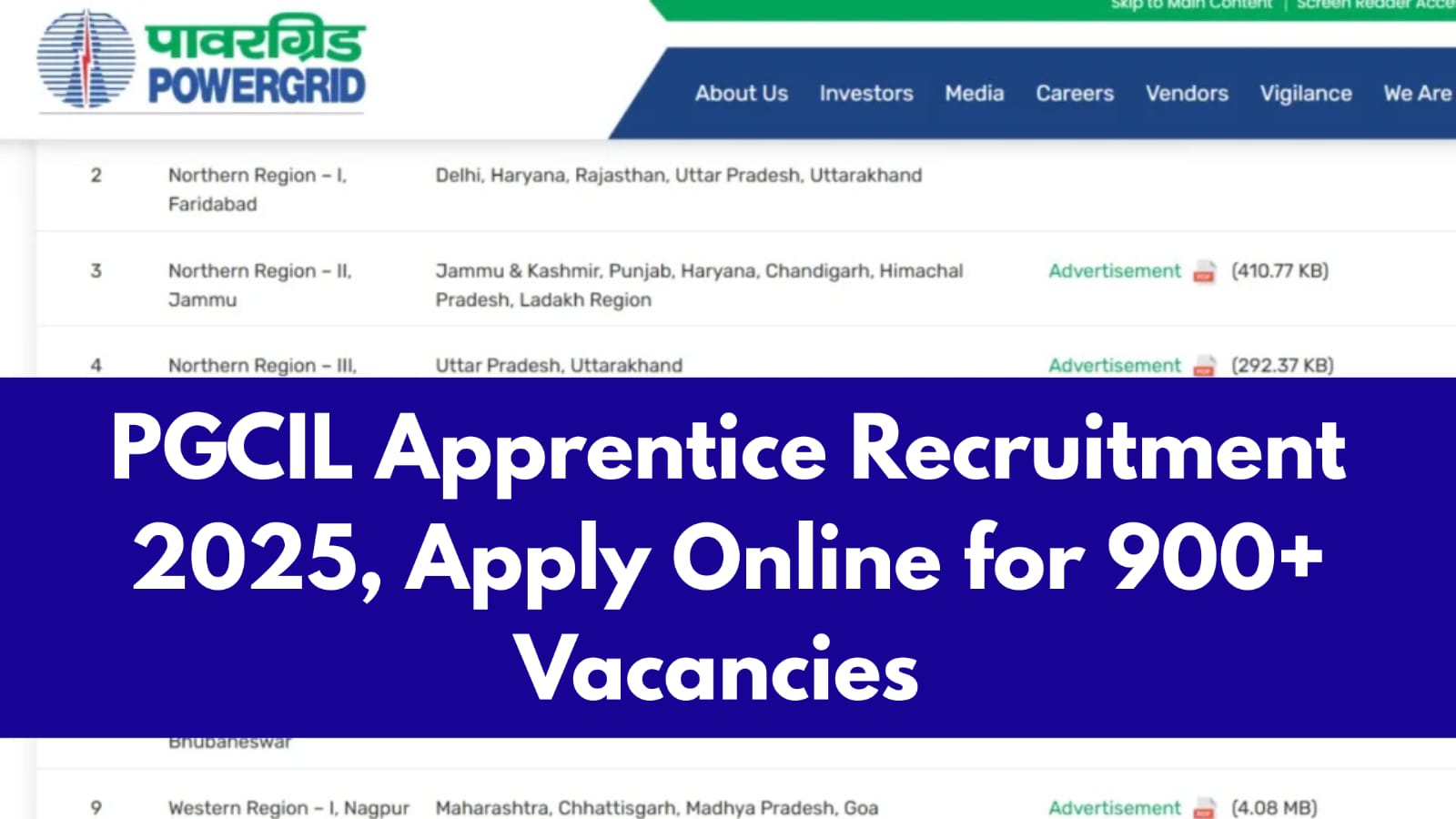 PGCIL Apprentice Recruitment 2025 – Apply Online for 900+ Vacancies No Fees, 1-Year Training
