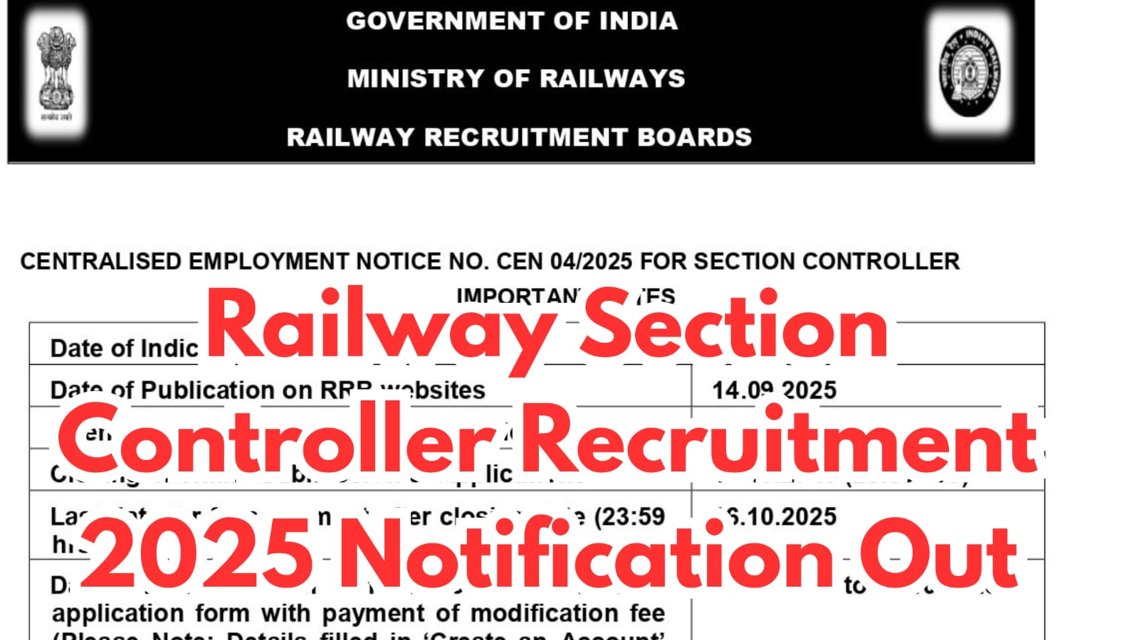 Railway Section Controller Recruitment 2025 – Notification Out for 368 Vacancies, Apply Online