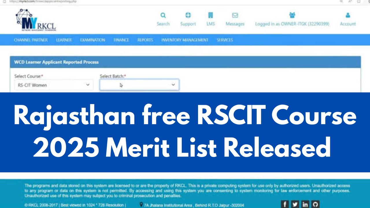 Rajasthan Free RSCIT Course 2025 Merit List Released – Check Your Name, Process, and Complete Details